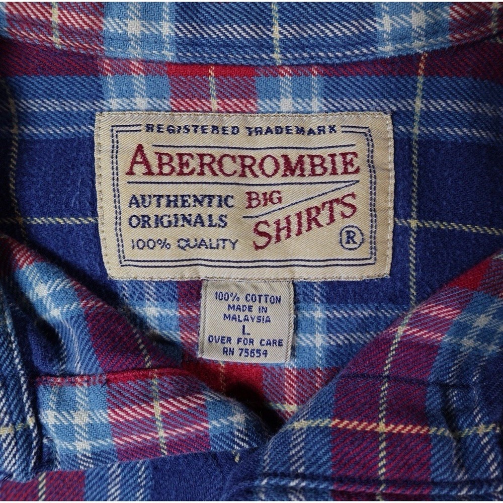 Vintage Abercrombie & Fitch Flannel Shirt L Plaid Red Blue Outdoor Malaysia